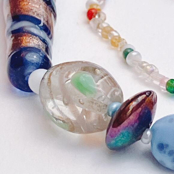 VTG Mid Century Glass Bead Necklace Boho Artisan Murano Style Lampwork 60s 70s - Picture 10 of 15